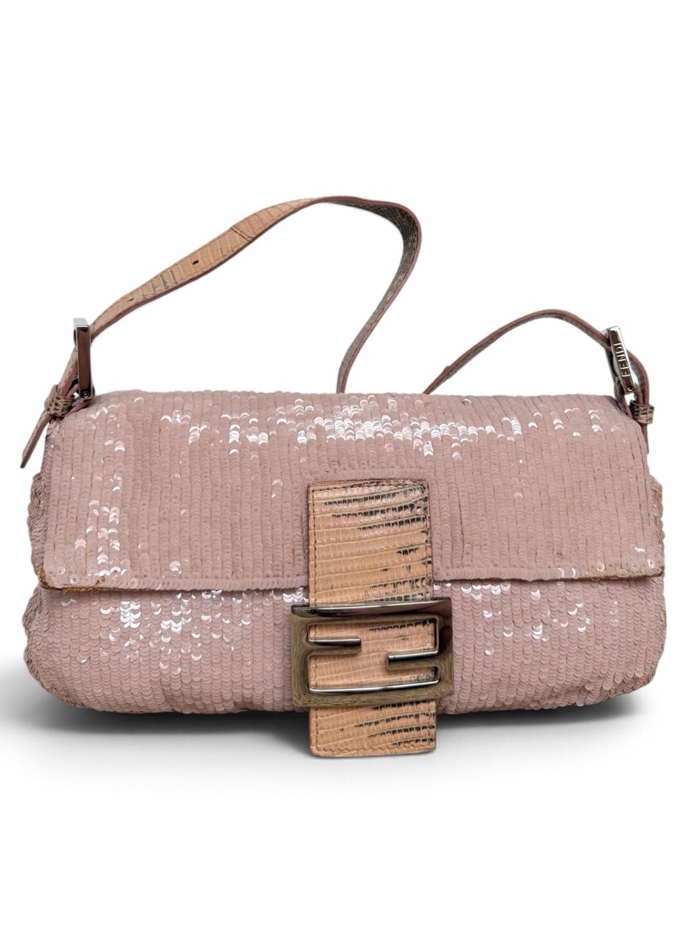 Fendi Vintage Pink Sequin Baguette with Lizard Trim